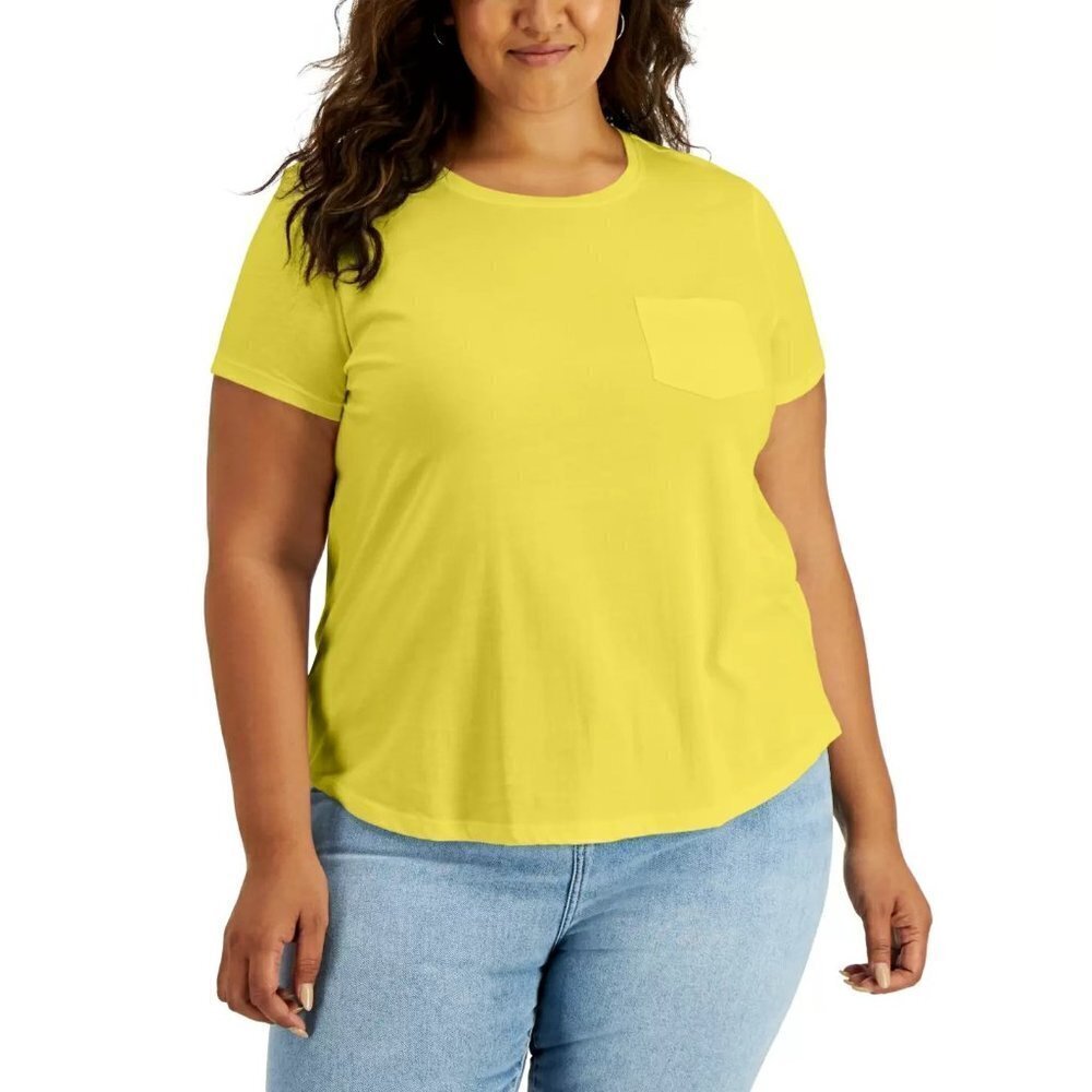 Style & Co Womens Plus Size 0X Short Sleeve Crew Neck T-Shirt Sunray Yellow 1859